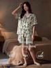 Women's Summer Floral Ice Silk Short Sleeve & Shorts Loungewear Set