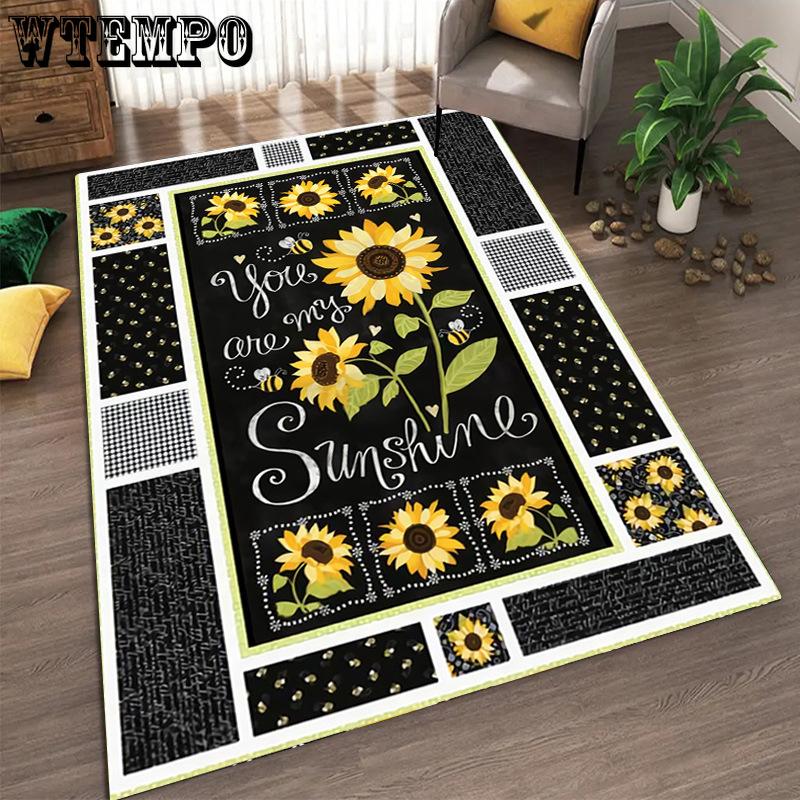 Sunflower Pattern Living Room Carpet Dirt Resistant and Easy To Maintain Foot Mat Bedroom Large-sized Floor Mat