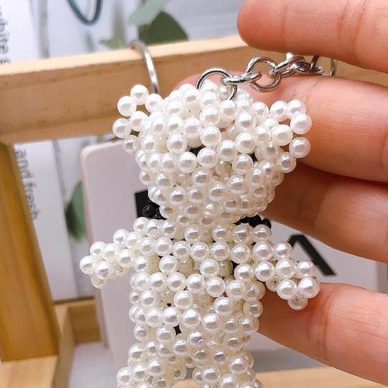 Faux Pearl Bear Rabbit Keychain Pendant Handmade Braided Lightweight Charm Key Chain Backpack Bag Accessory