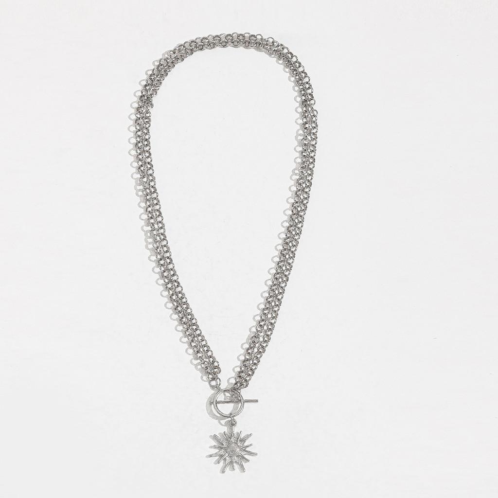 Sun Pendant Necklace Fashion Womens Zodiac Alloy Chain For Winter серебряный