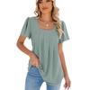 Spring Summer Women's Solid Color Square Neck Ruched Short Sleeve Loose T-shirt Top Casual Streetwear