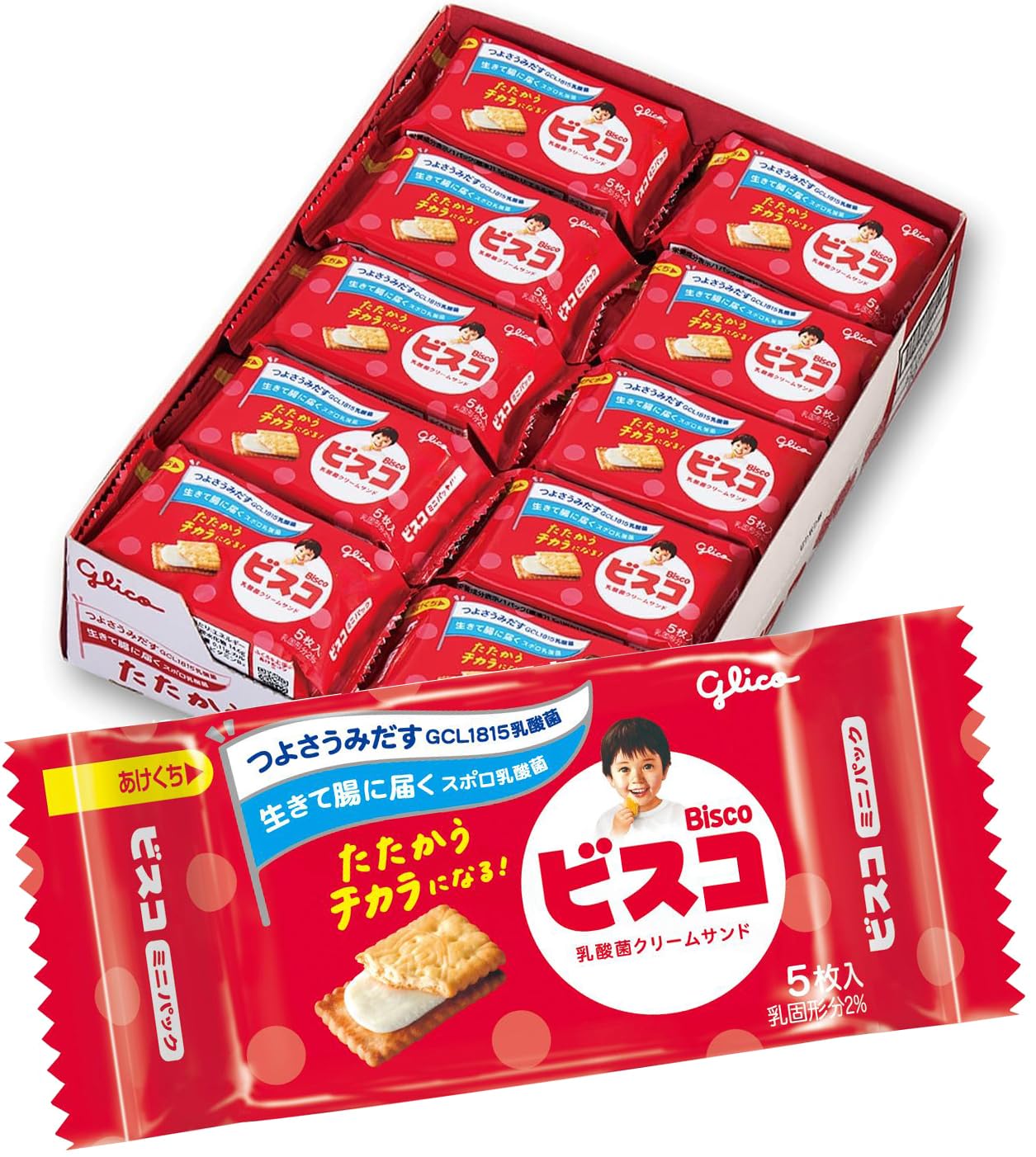 Bisco Mini Pack Lactic Acid Bacteria Cream Sandwich Milk 5 biscuits x 20 Ezaki Glico (Bisco Glico) Biscuits, Cream, packs,