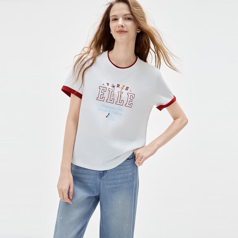 ELLE French Colorblock Letter Round Neck T-Shirt белый