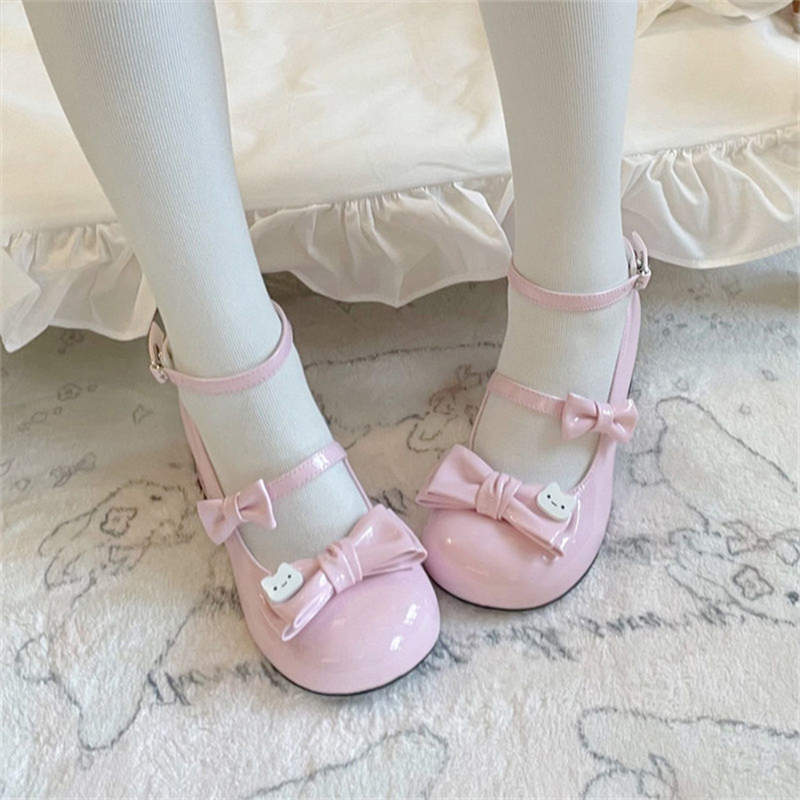 jk small leather shoes female sweet cute lolita shoes fairy small puff bow cute versatile lolita single shoes