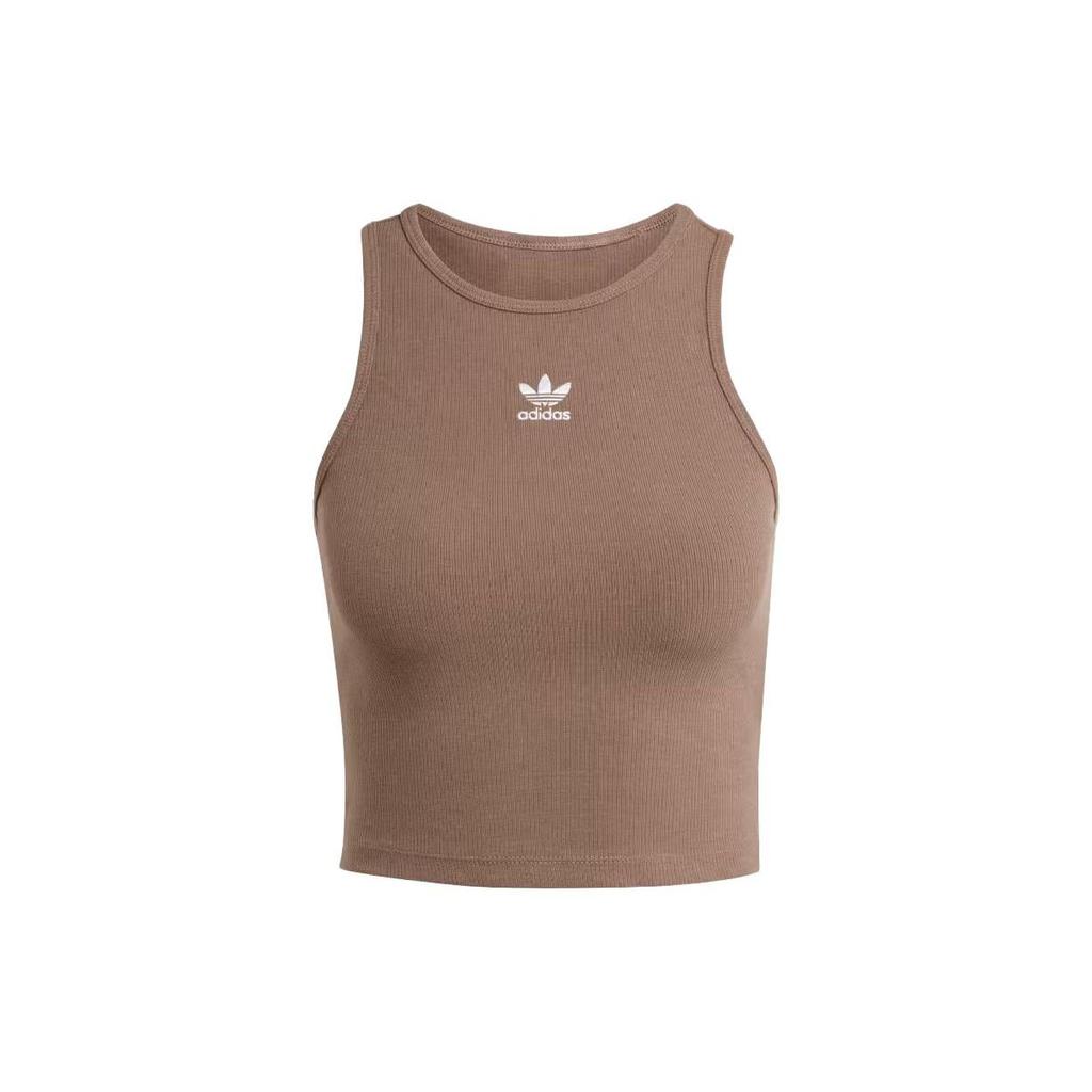 Adidas Originals Essentials Ribbed Tank Top With Logo Women Tops Brown IR5931