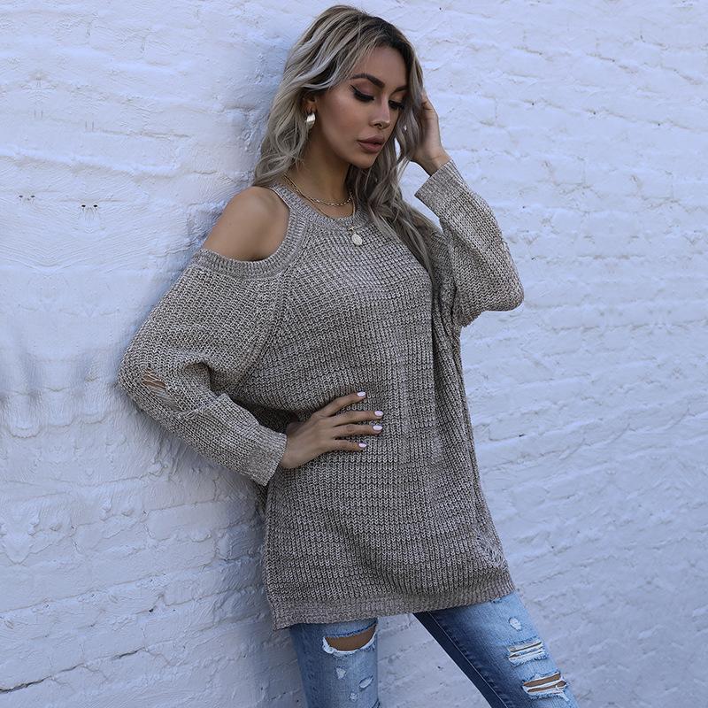 Vintage Fashion Elegant Casual Autumn Slim Solid Color Round Neck Knitted Bottoming Shirt Strapless Sweater Women
