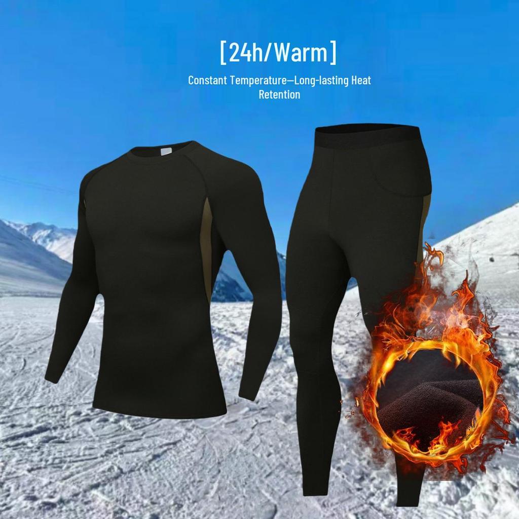 Men's Plus Velvet Thermal Underwear Set: Breathable, Sweat-Wicking, Quick-Drying Base Layer for Cycling, Skiing, Mountaineering.