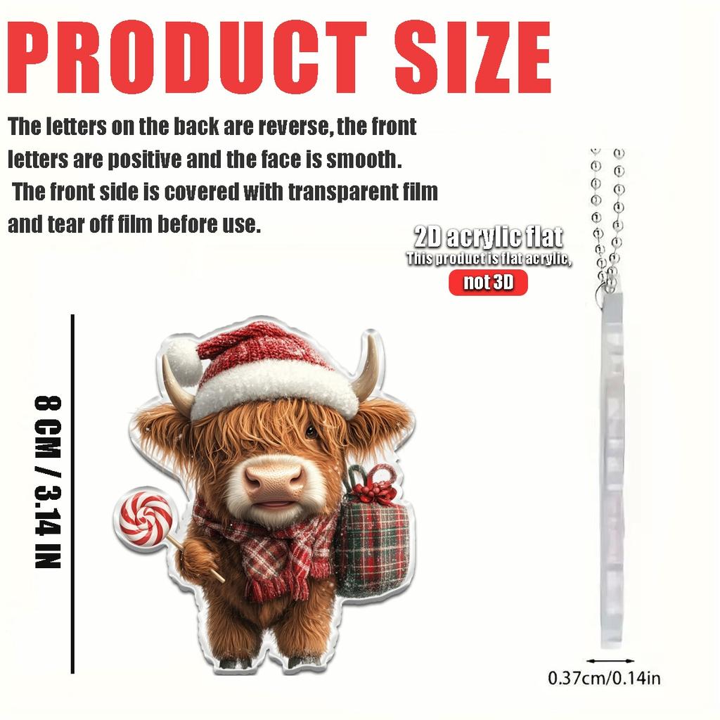2D Plane A Cow Wearing a Christmas Hat Gift Box Suitable for Car Home Festival Decoration Christmas Tree Pendant Christmas Gift