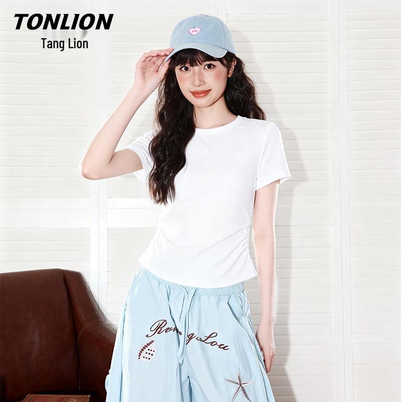 TonLion Women s Summer Ruched Slim-Fit Short Sleeve T-Shirt M