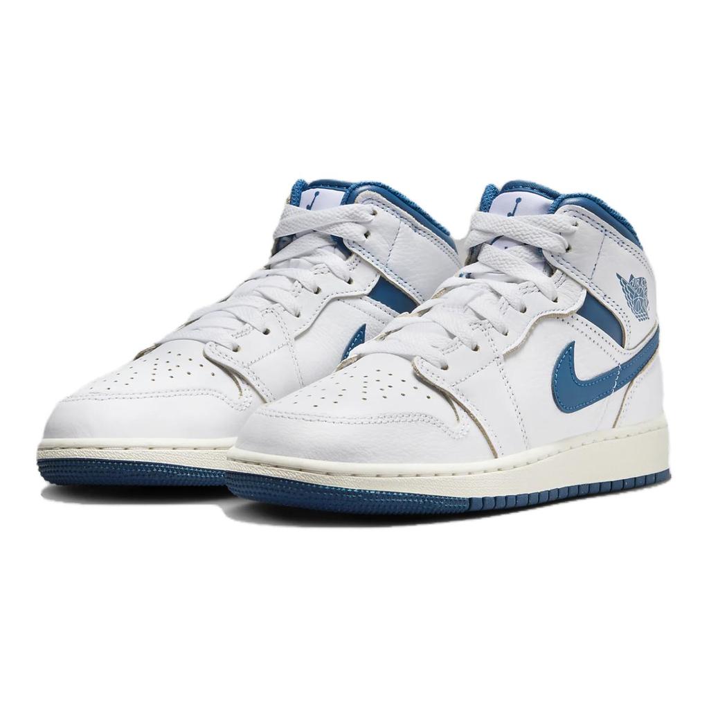Air Jordan 1 Mid SE GS Industrial Blue Kids Sneakers White Sail FN7432-141