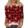 Women's Casual Three-Quarter Sleeve Neck Top with Christmas Print