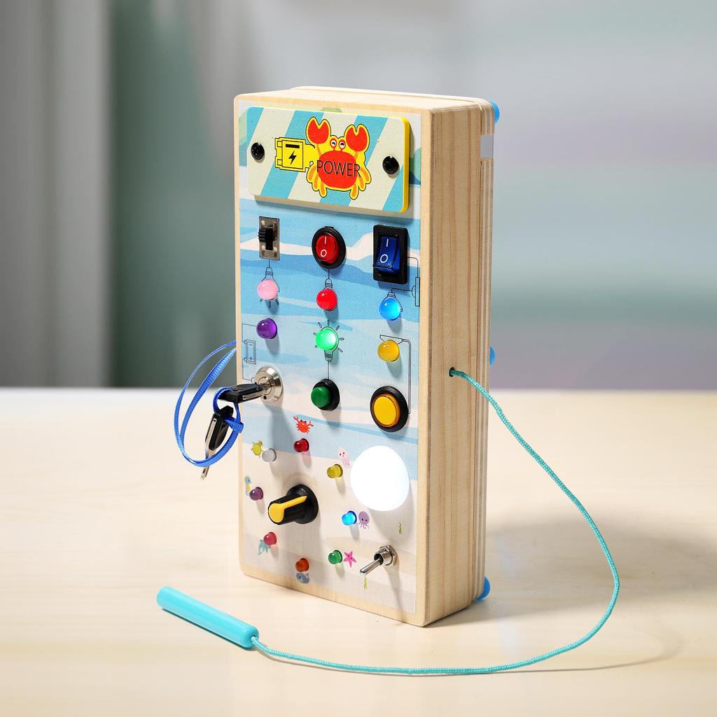 Interactive LED Wooden Busy Board: Children's Early Education Toy with Switches & Sockets