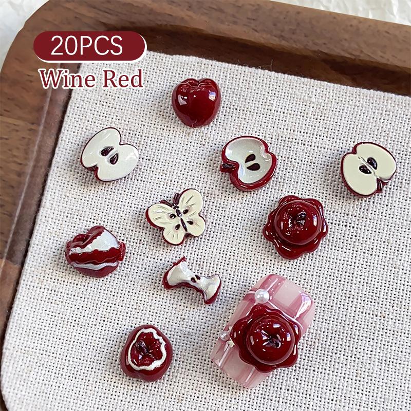 

20PCS Nail Charms Adorable Simulatd Half Apple Nail Art Decorations DIY Phone Case Nails Parts Novelty Creative Red Apple Resin вино красного