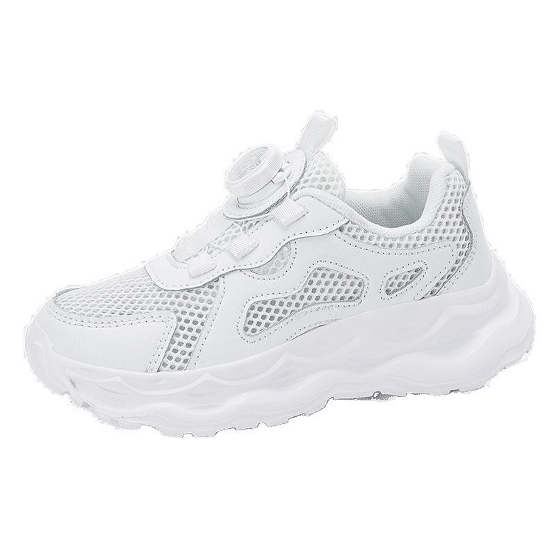 Children's Sports Shoes, Small White Shoes, Breathable Mesh Rotating Buckle, Lightweight, Middle-aged and Older Children's Students' Running Shoes, G