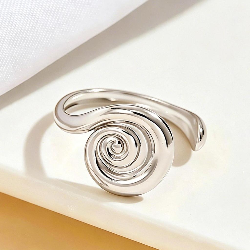 18K Gold Vacuum-Plated Stainless Steel Spiral Open Ring - Adjustable & In Stock