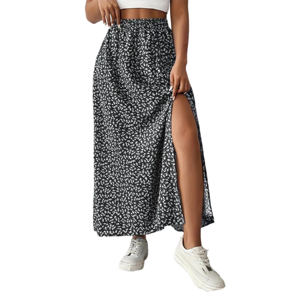 New Women's Fashionable Casual Printed Split Maxi Skirt