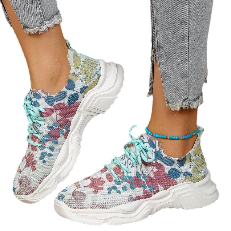 2023 New Style Women's Casual Flower Sports Shoes with Upturned Lace-Up Design