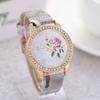 Fashion Women Rhinestone Wrist Watch Casual Rose Pattern Quartz Wristwatch