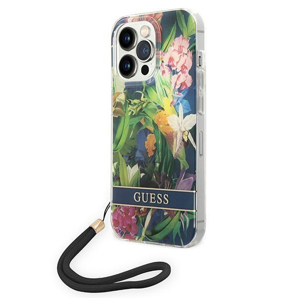 Guess Guohcp14Lhflsb Iphone 14 Pro 6,1 Niebieski/Blue Hardcase Flower Strap
