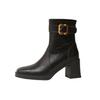 Platform short boots women's high heels autumn and winter velvet new belt buckle thin boots square head thick heel Martin boots