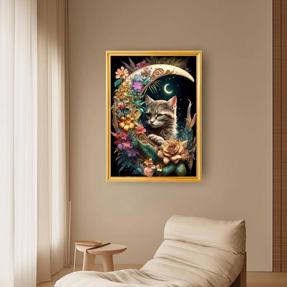 Full Diamond Embroidery Diy 5D "Animal Cat Moon" Rhinestone Pictures Decor Room Full Home Drill O4W0
