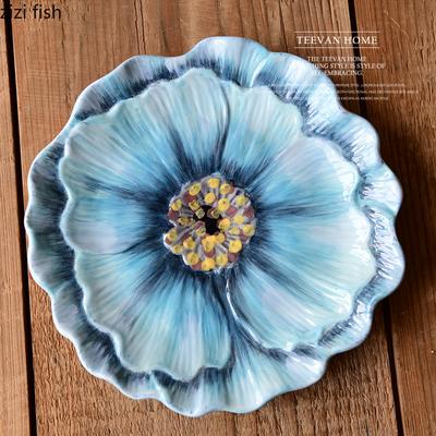 Ciotola in Ceramica con Fiori in Rilievo Creativi Set di Stoviglie Domestiche Piatto da Frutta Artistico Ciotola da Fiori Tavolo da Pranzo Strumento da Cucina Decorazione