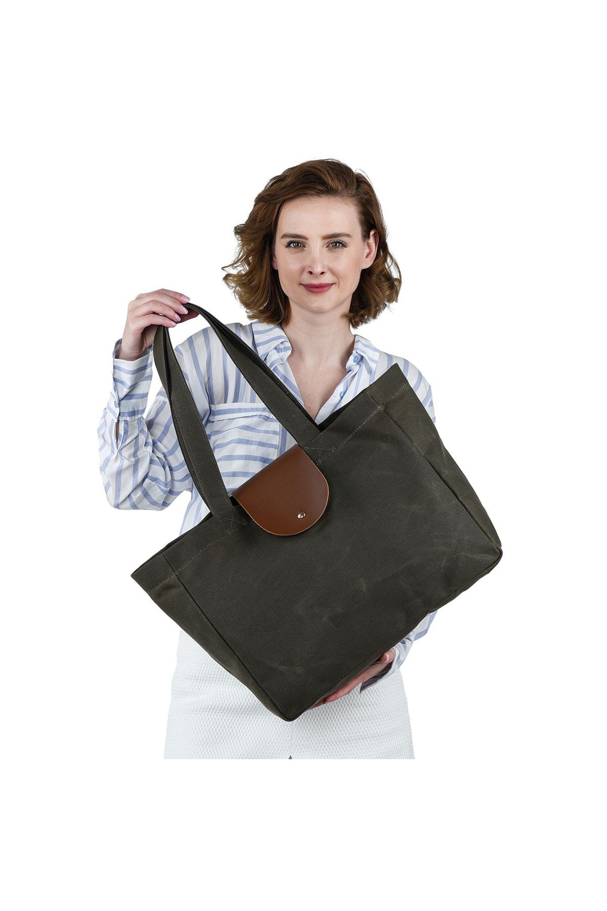 

Women s Stylish and Useful Shoulder bag Khaki Waxed Canvas Tote Bag