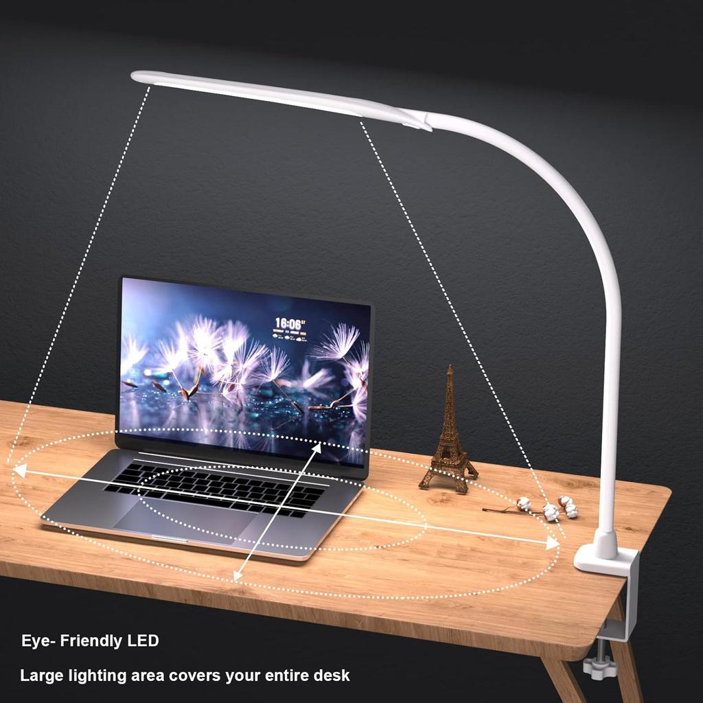 LED Desk Lamp with Clamp,Flexible Gooseneck Clamp Lamp,Dimmable,Touch Control 3 Color Modes,Eye-Care Table Light with Adjustable Arm,Architect Lamp