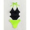 High Cut One Piece Swimsuit Women Summer Neon Patchwork Backless 1 Onepiece Swimwear Swimming Suit For Women Bathing Suit