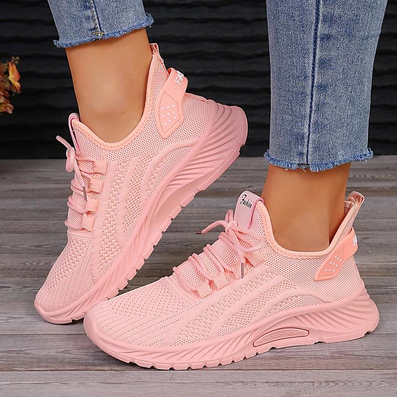 Lucyever Atmungsaktive Mesh Sport-Sneaker Damen 2025 Herbstmode Schnür-Tennis Schuhe Frau Anti-Rutsch Plateau Laufschuhe 43