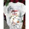 Womens Slim Fit Round Neck Short Sleeve T-Shirt With 3D Santa Claus Print Soft Cotton-Feel Fabric Casual Office Wear