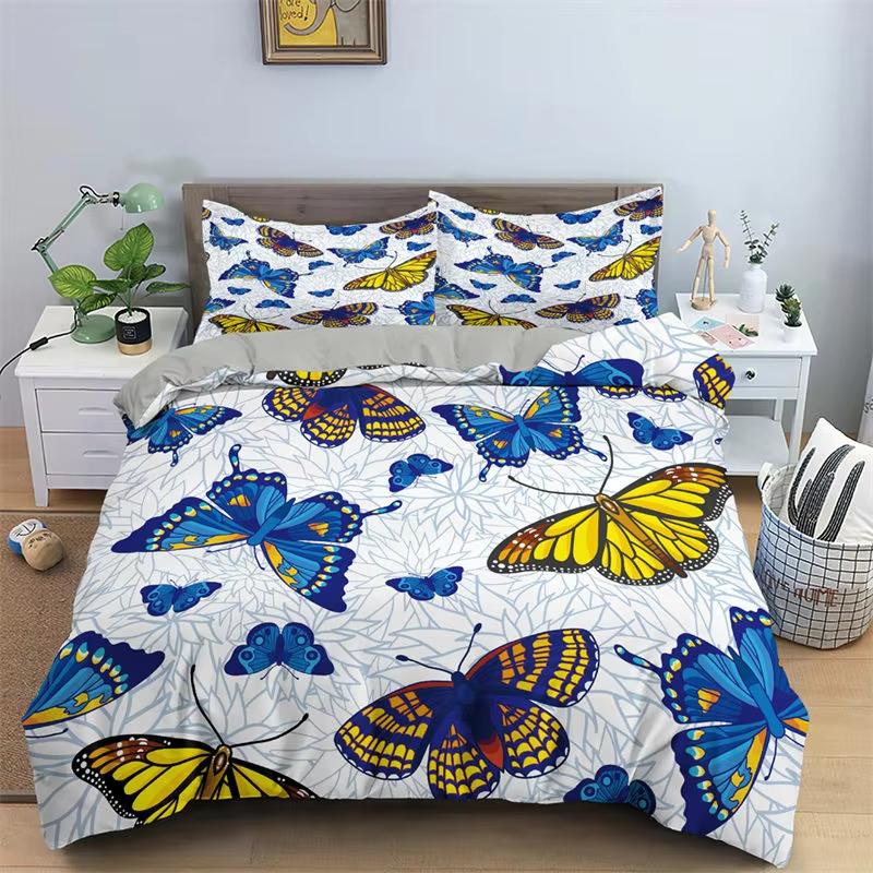 Tropical Leaves Duvet Cover Bohemia Butterfly Bedding Set Microfiber Palm Leaf Floral Comforter Cover King Full For Boys Girls