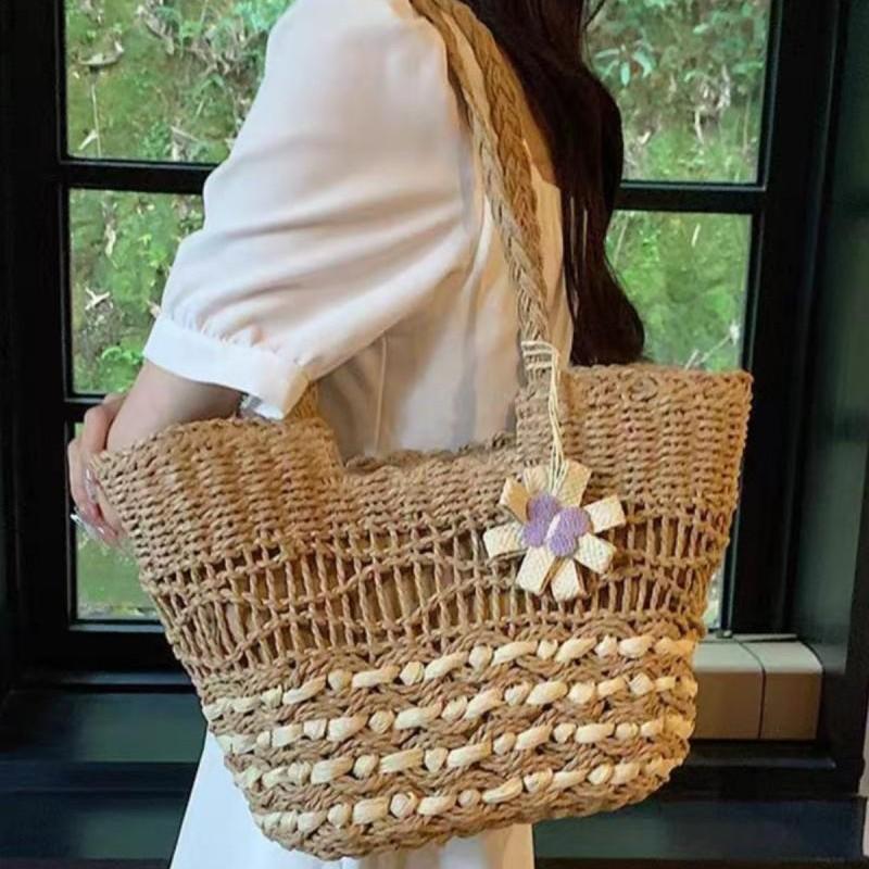 JIAERDI Sweet Khaki Straw Woven Handbag Women Large Capacity Hollow Out Shoulder Bags Ladies Travel Beach Vacation Tote Bag 2025