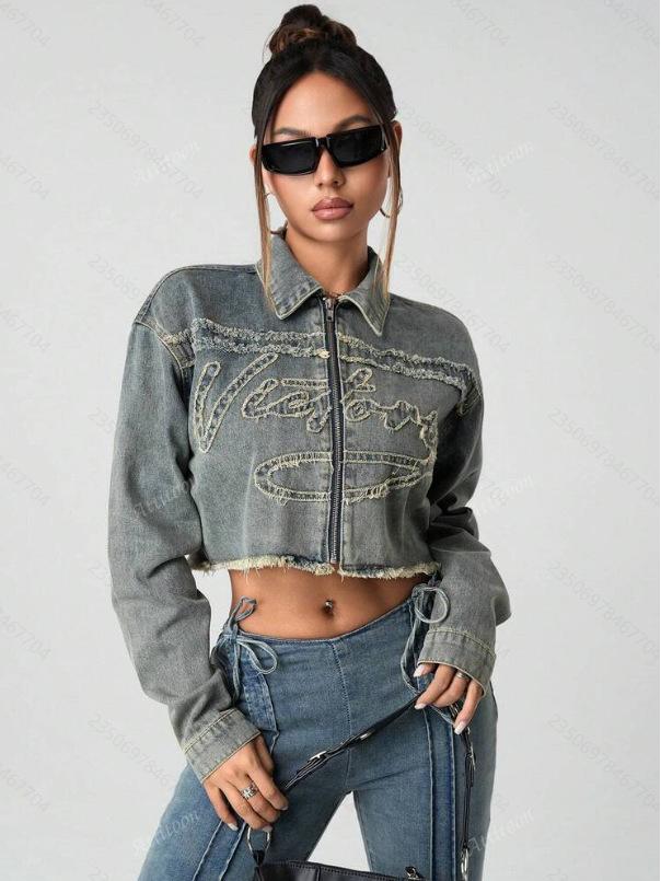 Женская вышитая джинсовая куртка на молнии Весна/Лето 2026 XL
