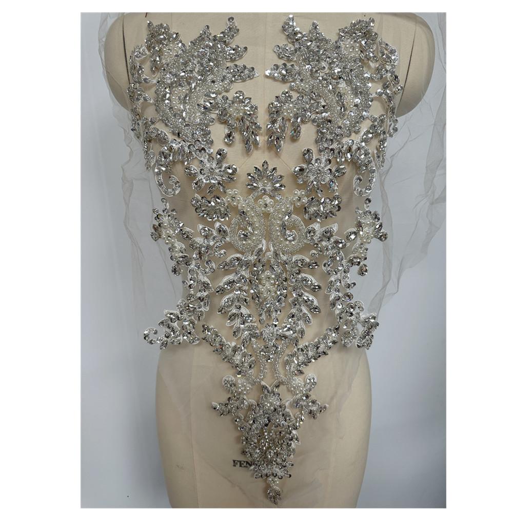 Handmade Glass Rhinestones Bodice Garments Sew On 3D Heavy Beading Flower Accessory Black Red Blue for Wedding DIY