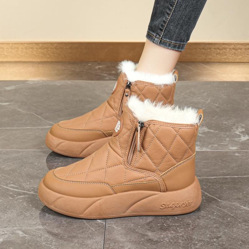 34-42 Winter Women's Large Fashion Plus Velvet Warm Thick Bottom Height Boosting High Top Cotton Shoes Snow Boots Midsole Women's Boots