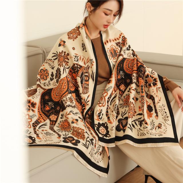 Luxusní kašmírový šátek Zimní Dámské Šály Pašmína Teplá Deka Zábaly Dámská šátek Foulard Bandana Značka Silný potisk šátky