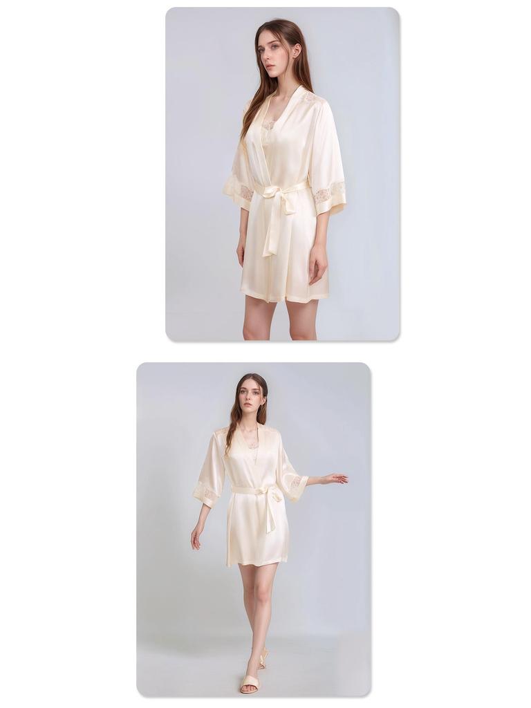 Silk Pajama Dress & Robe Set: 100% Mulberry Silk Two-Piece Camisole Dress with Morning Robe