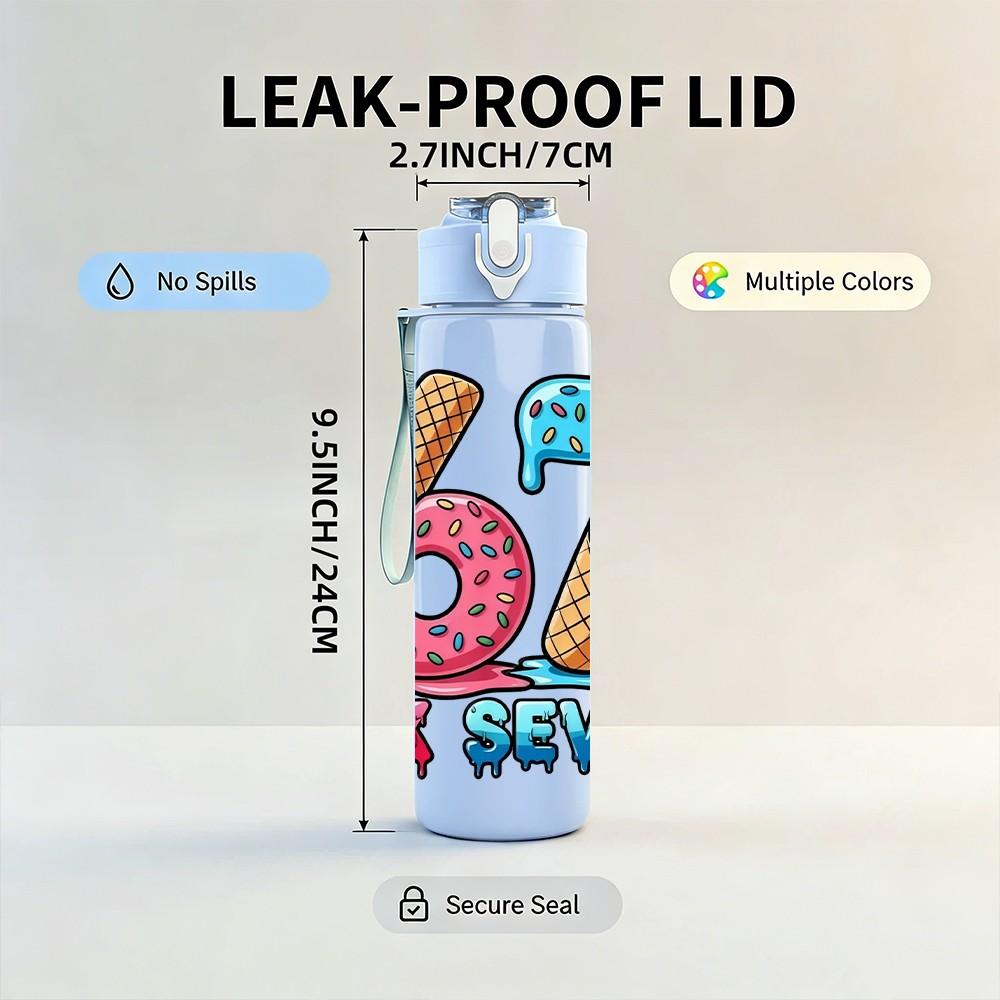1PC Sixty Seven Retro Pop Number Graffiti Print 750ml Color Plastic Sports Water Bottle Leakproof Flip Straw Lid Suitable for Sports Office Home Use