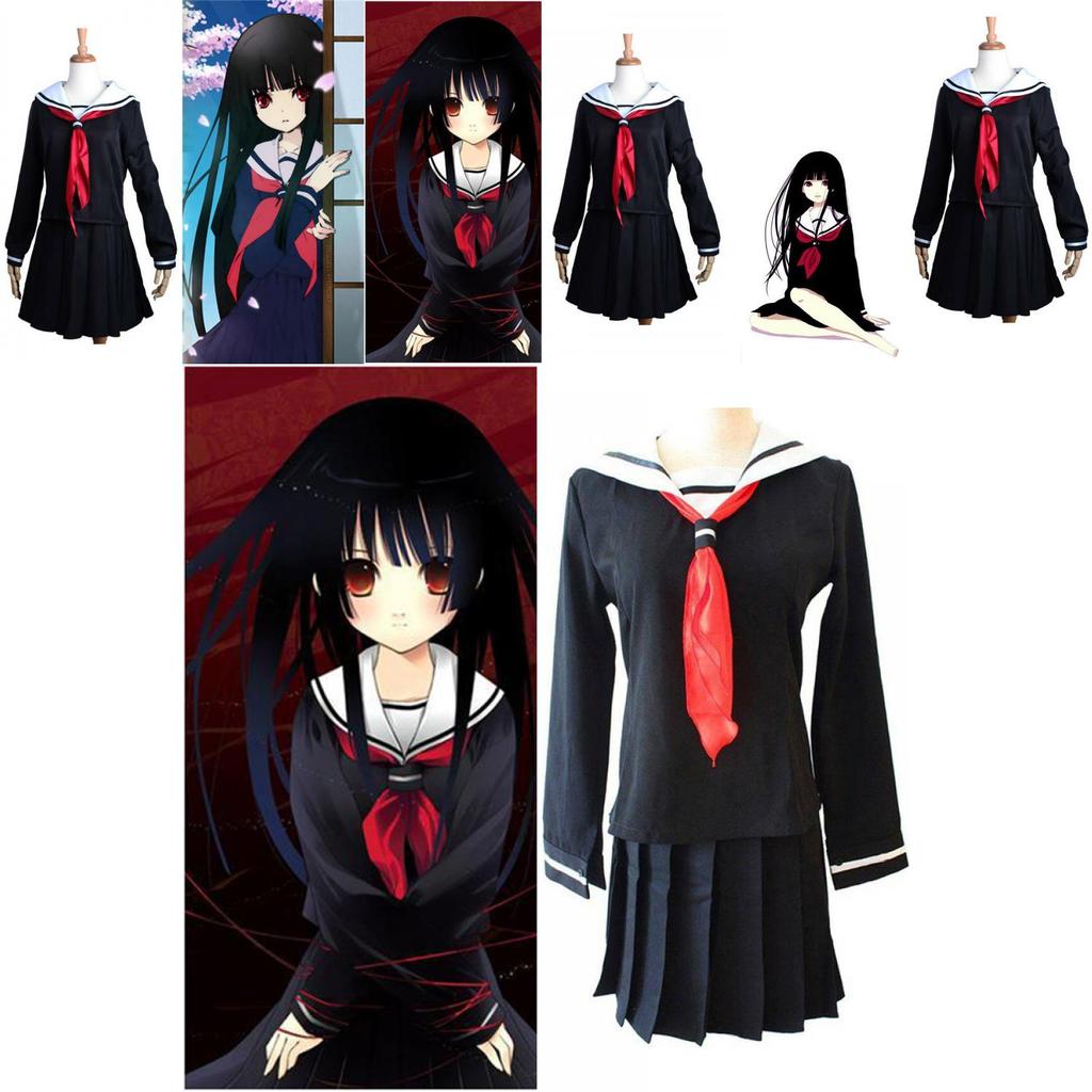 תחפושת קוספליי של איינמה איי, נערת הגיהינום, תחפושת יפנית אלגנטית של תלמידה לחגיגות ליל כל הקדושים