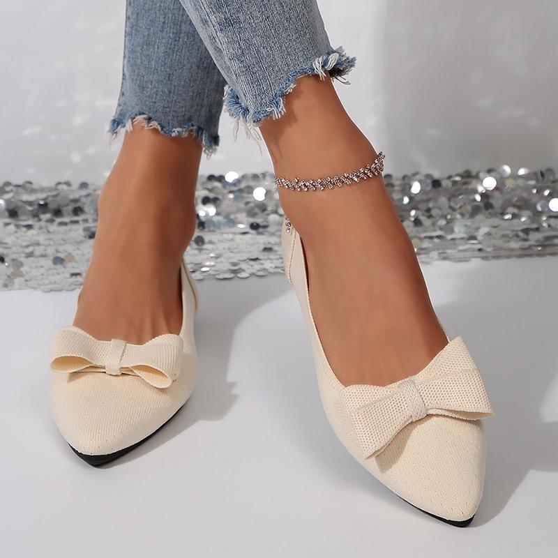 Bowknot Decor Elastic Knit Flat Shoes for Women Lightweight Slip On Casual Shoes Woman Spring Summer Comfort Soft Sole Loafers