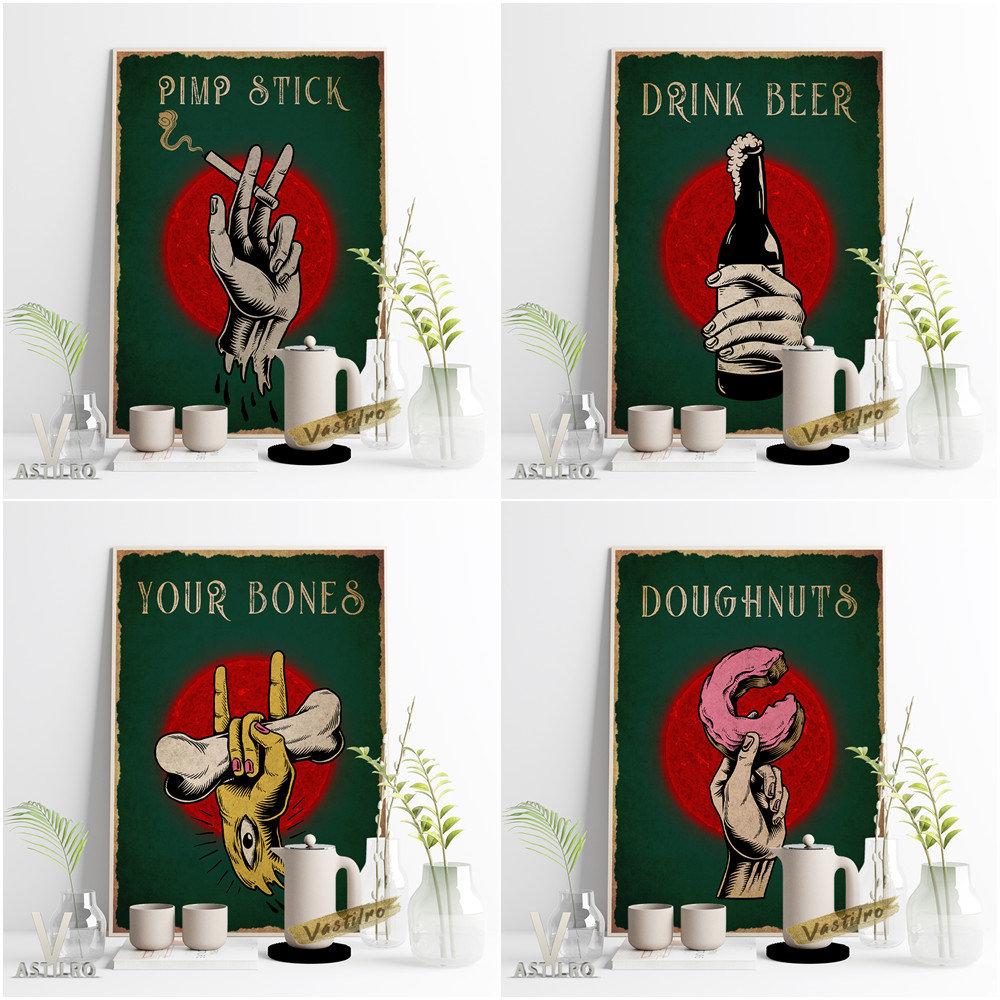 

Жест Ретро Плакат Художественная печать Напиток Пиво Настенная живопись Кость Пончик Холст Картина