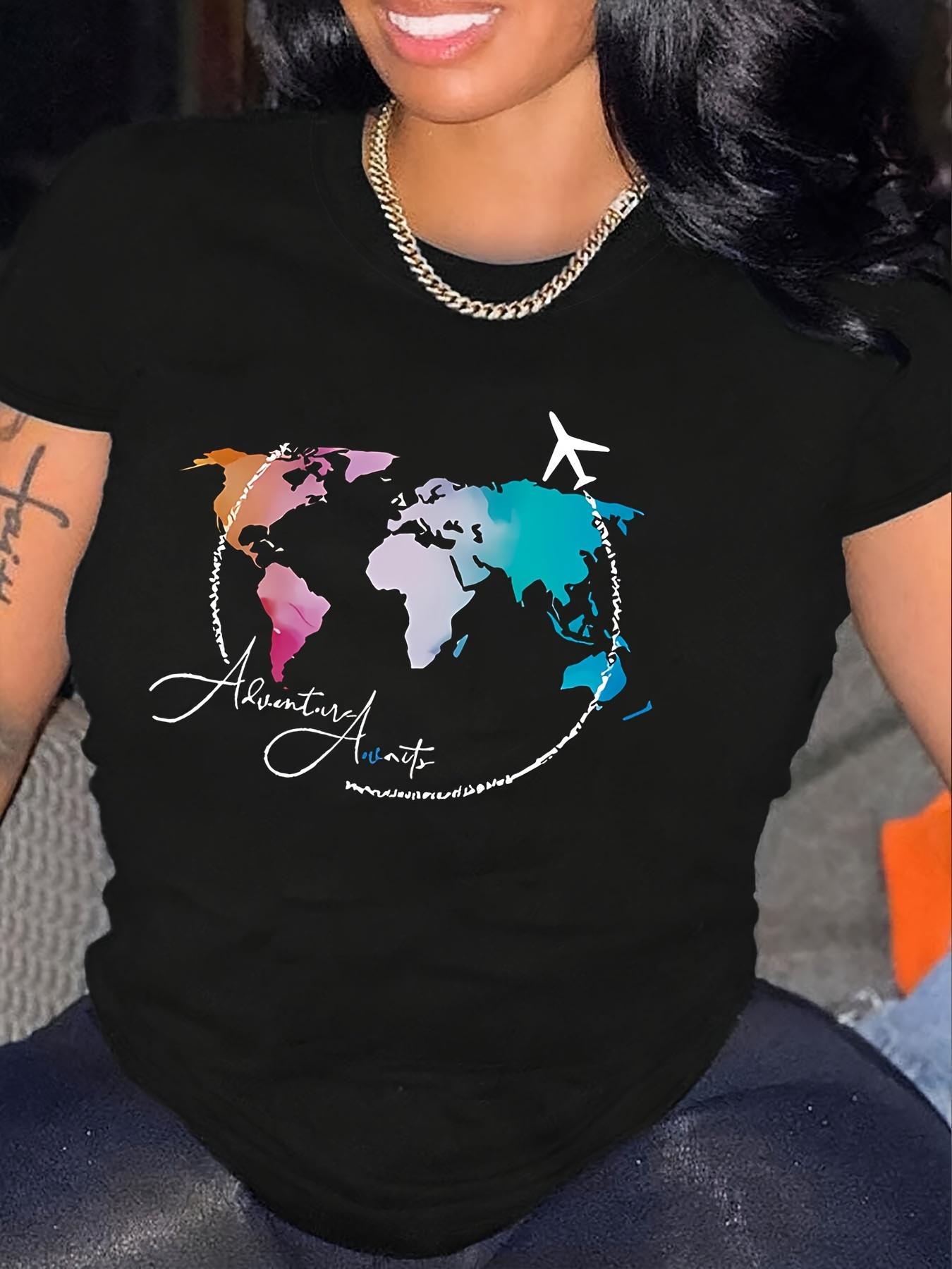 World Map Airplane Adventure Awaits T-shirt M