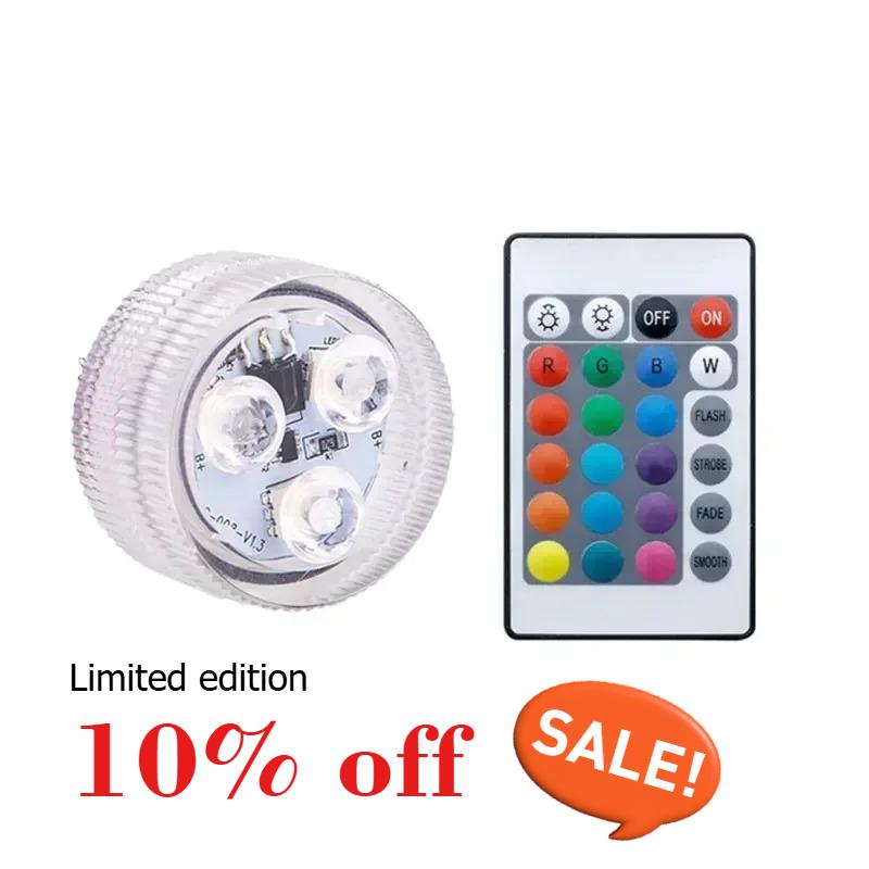 RGB 3/10 LED Underwater Light - Remote Control Waterproof, Kids Tools for Swimming Pool Party Decoration(With Insulating Sheet)