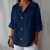 2026 Women's Loose V-neck Cotton Linen Button Top - Comfortable Casual T-shirt for Spring and Autumn