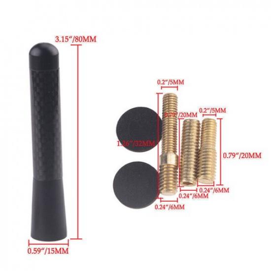 Car Carbon Fiber+Black Screw Radio Short Antenna W/ Screws Kit Accessories 8cm