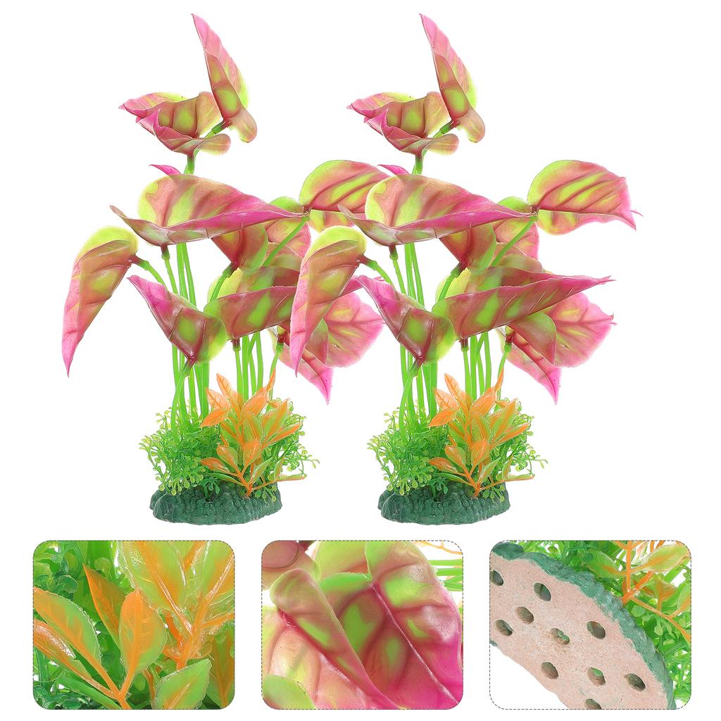 2 Pcs Aquarium Plants Large Fish Tank Decorations Vibrant Colored Easy Clean Artificial Stable Base L Scape Tools Terrarium