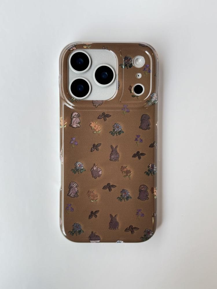 Kawaii Bunny Pattern with Plush Rabbit Charm Cute & Unique Phone Case for iPhone 17 16 15 14 11 12 13 Pro Max Plus Back Cover