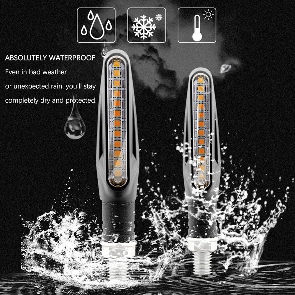 4 Pcs Motorcycle LED Turn Signals, Front + Rear Blinkers Indicator Turn Signal Amber Flowing Sequential Universal Lamp, 12V Motorcycle Turn Signal