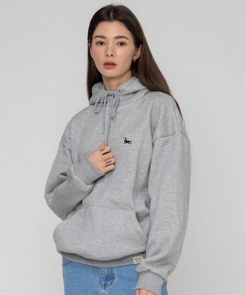 [Unisex] Yellow Boots Puppy Embroidered Hoodie_Gray